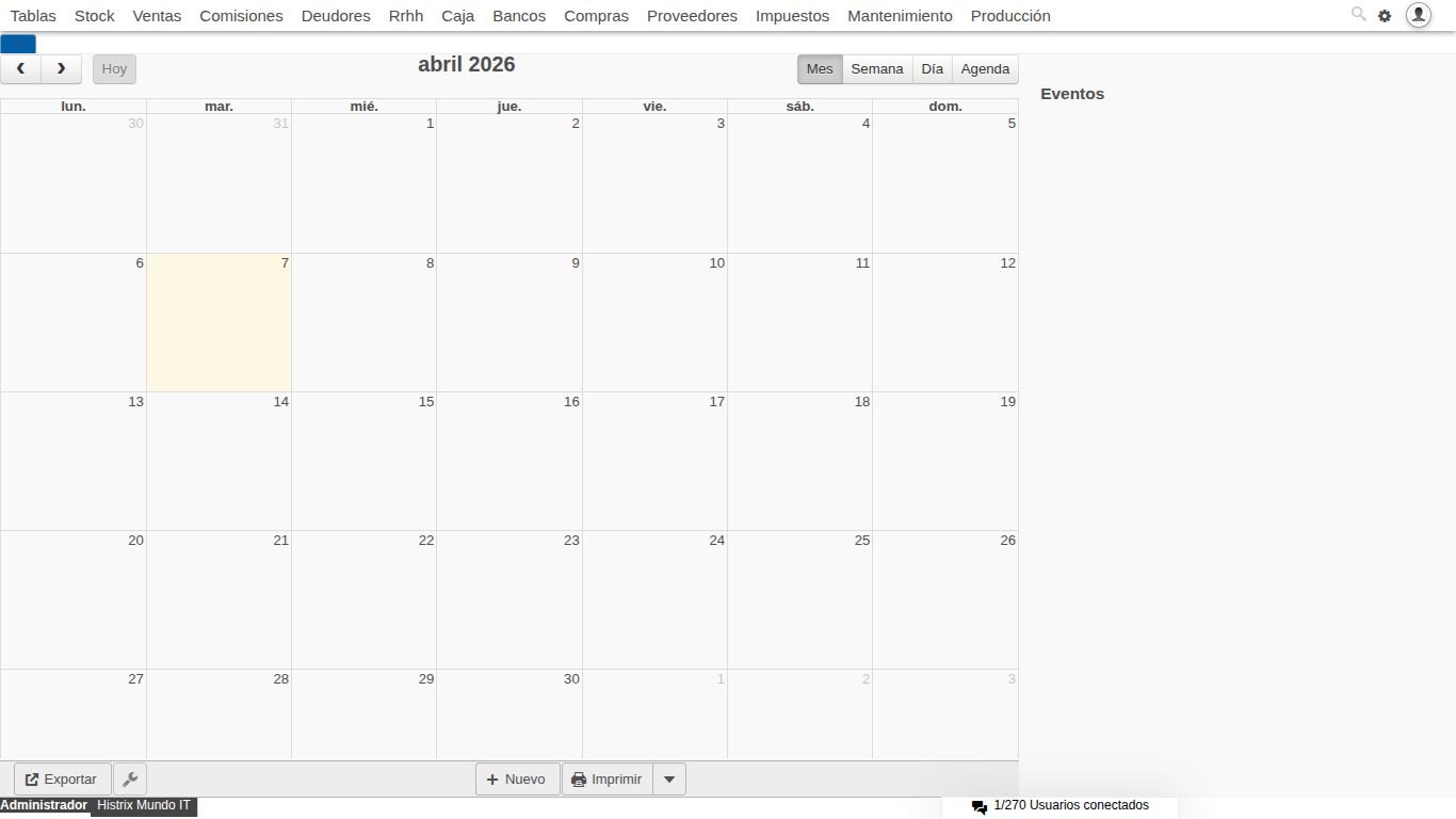 Histrix - Calendario de Mantenimiento