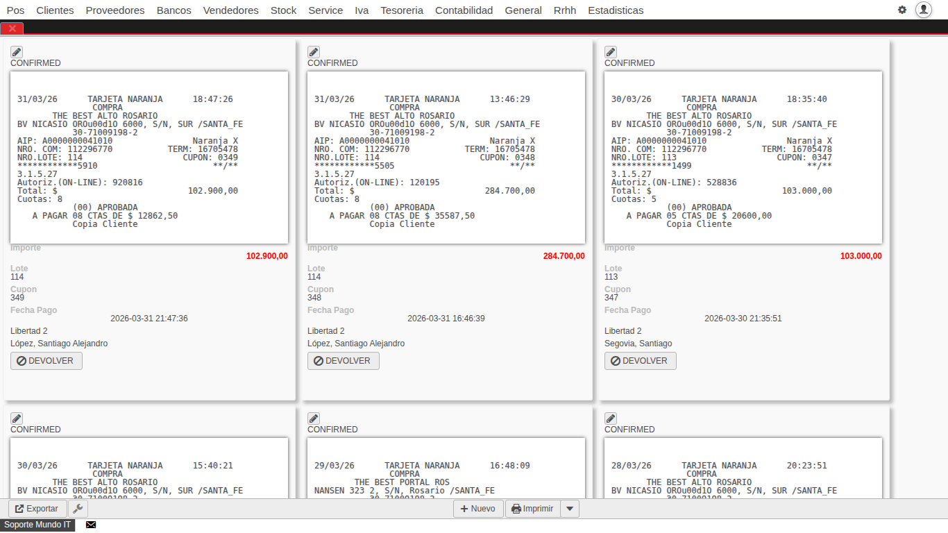 Histrix - Operaciones Prisma/PayWay